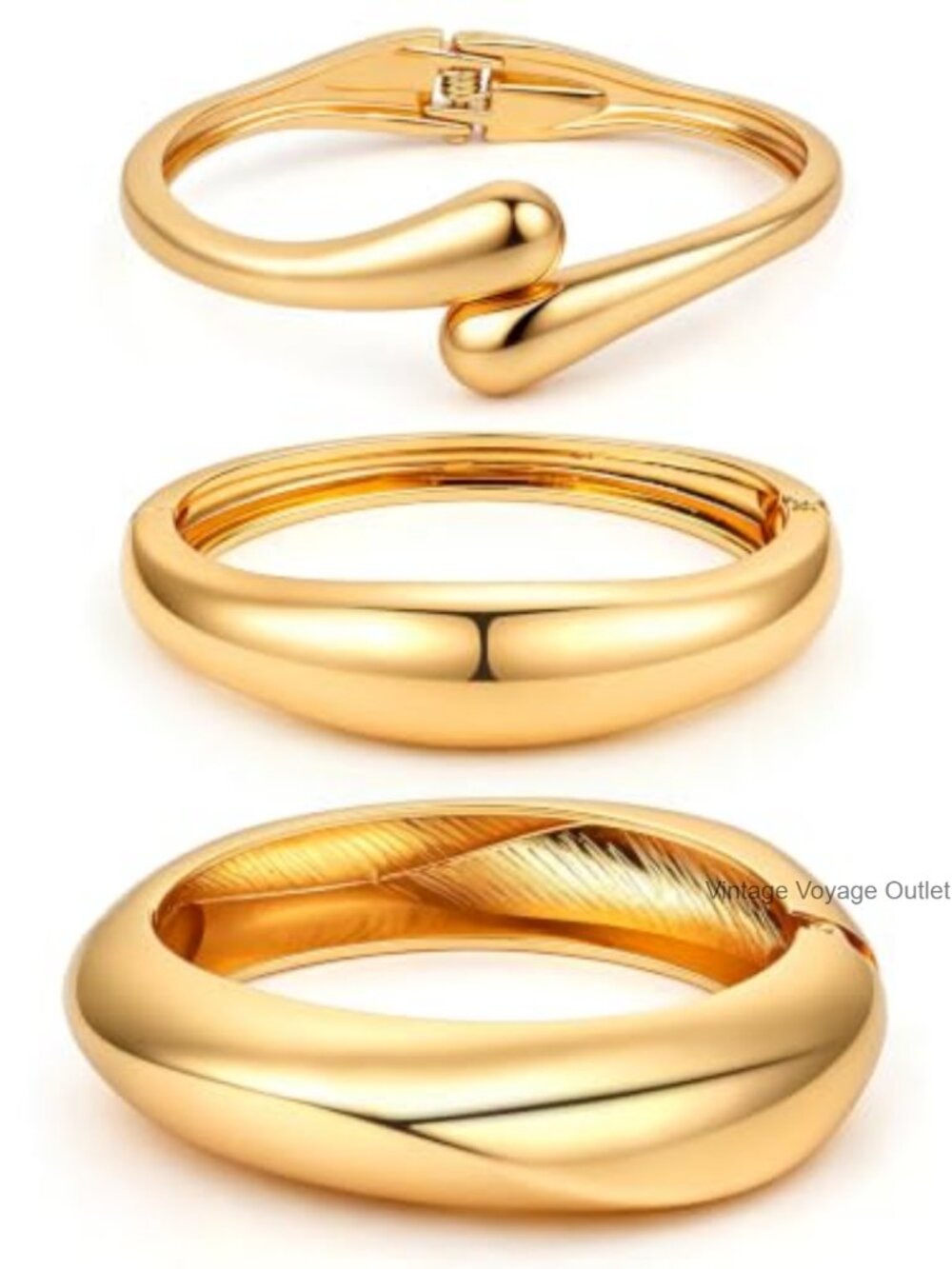 14K Gold Plated Chunky Bangle Bracelet Set Stackable Cuff Women